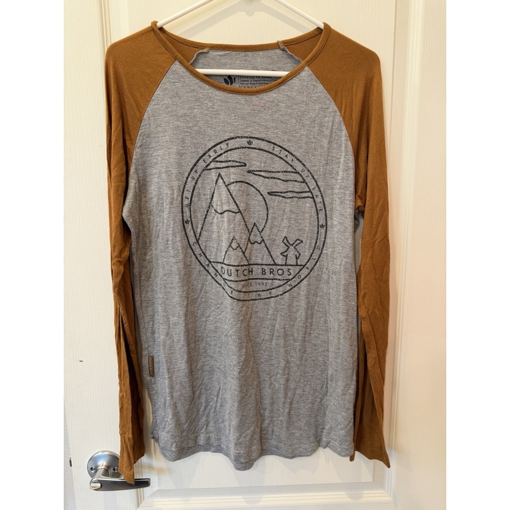 Dutch Bros. Coffee  Women's long sleeve shirt grey/Brown Size Large